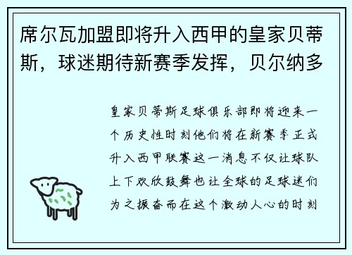 席尔瓦加盟即将升入西甲的皇家贝蒂斯，球迷期待新赛季发挥，贝尔纳多·席尔瓦 实力