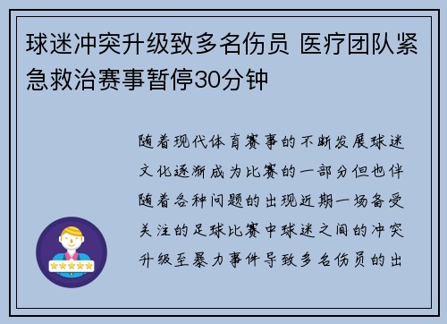球迷冲突升级致多名伤员 医疗团队紧急救治赛事暂停30分钟